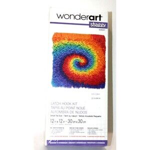 Wonder Art Shaggy Latch Hook 12" x 12"  Pillow Kit Tie Tye Dye Rainbow Swirl